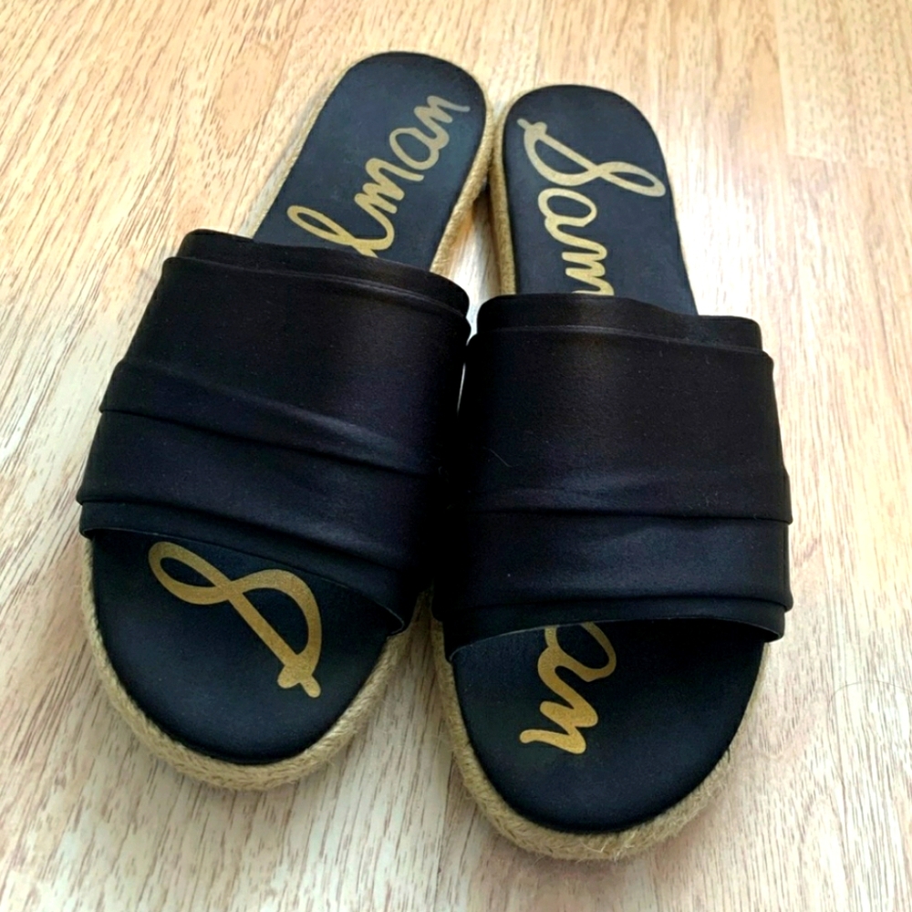 Sam Edelman Black Satin Espadrille Slides